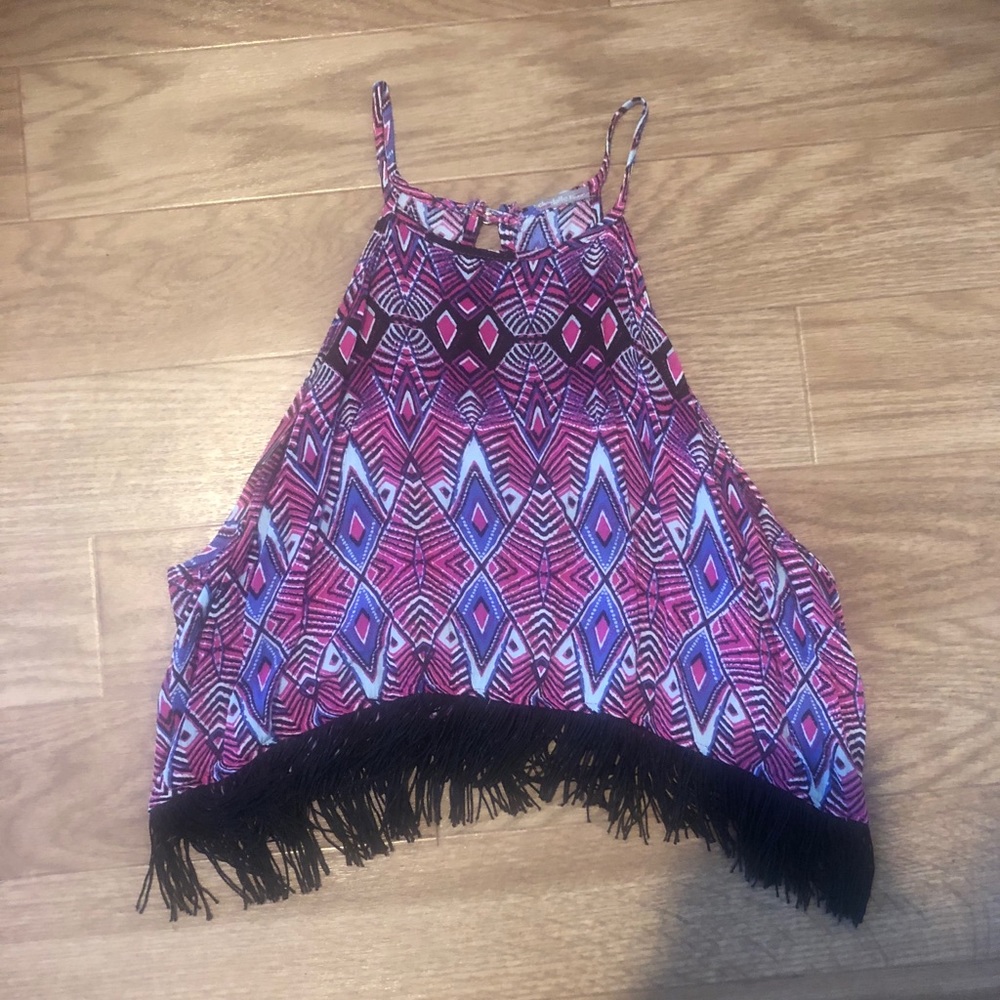 Fun crop top with black fringe detail
